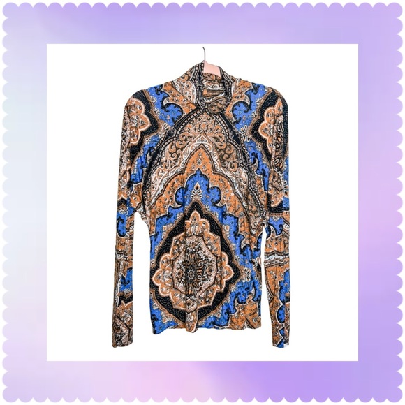 Free People Boho Print Drop shoulder long sleeve top M - Picture 3 of 5